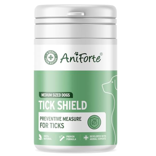 AniForte Tick Shield Tablets Dogs 60pcs - Natural Tick & Flea Treatment for Medium Dogs, Easy to Use Tick Protection, Effective Repellent, Alternative to Chemical Flea Killer Sprays and Spot-on