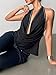 MakeMeChic Women's Halter Tops Deep V Cowl Neck Backless Rivet Summer Going Out Tank Top Black Small