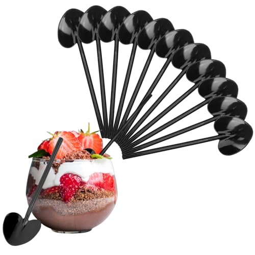 Disposable Spoons for Ice Cream Cake Pudding 100pcs Unique Heart Shaped Dessert Spoons for Restaurant Wedding Party Tableware Plastic Black