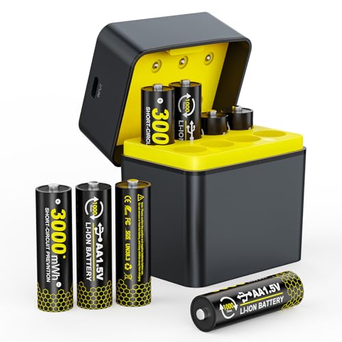 All-in-One 8-Pack Lithium AA Batteries & Charger Box Kit, 3000mWh Batteries with 2000 Cycles & 2H Quick Charging & Storage Box, USB-C 5V/3A, Great for Camera, Toys Home & Outdoor Gadgets