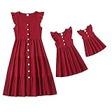 IFFEI Matching Family Dresses Cotton Ruffle Decor Mommy and Me Matching Dress 3-4Y Burgundy