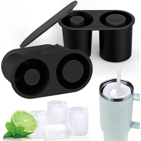 BSRESIN 4 Cavities for Stanley Ice Mold with Lid, Compatible with Stanley Cup 40 Oz 30 Oz 20 oz, Tumbler Ice Mold, Cylinder Ice Cube Mold Silicone for Chilling, Summer Gifts Cover