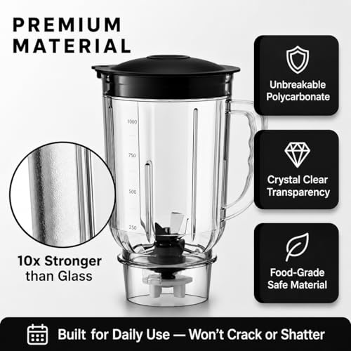 Image of CELLO Mixer Grinder Juicer Jar 1 Litre Transparent Polycarbonate Jar | Unbreakable, Durable & Lightweight | Universal Fit Mixer Grinder Replacement Jar for Blending & Juicing Black
