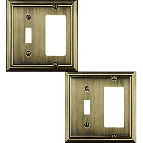 OKAWYC Toggle/Decorator Light Switch Cover Adler Metal Wall Plate, 2-Pack Antique Brass 2 Gang, for Receptacle Dimmer Switch GFCI Outlet, Switch Cover Decorative Wallplate, Durable