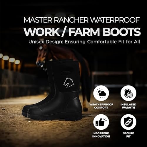 Work or Farm Boots Unisex Men's 5 Women's 7 Impervious to Water Heavy Duty Molded Rubber Sole for Rugged Terrain, Black2