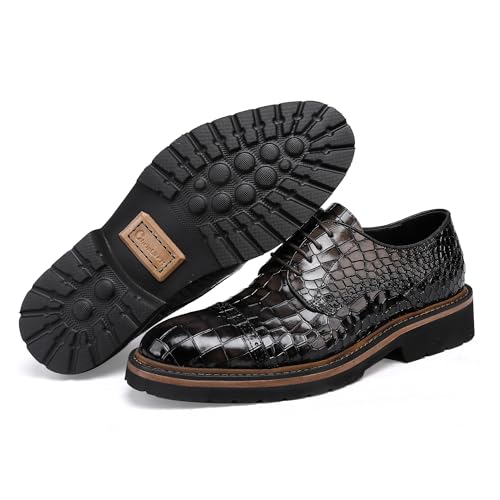 Image of Leather Dress Shoes Oxfords Business Brogue Shoes, Crocodile Pattern