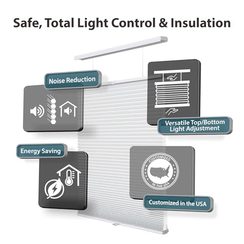 Image of DEZ FURNISHINGS Cordless 1.5 inch Light Filtering Top Down Bottom Up Cellular Shade, 64 inch W x 54 inch H, White