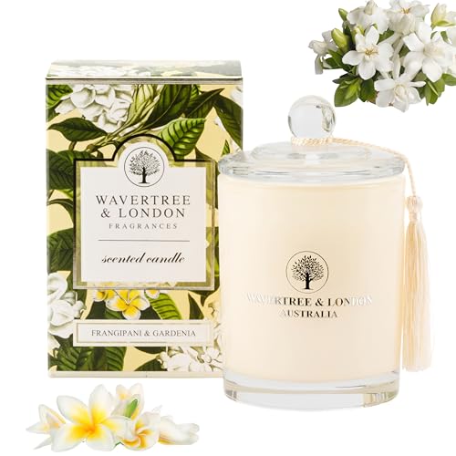 Luxury Frangipani & Gardenia Soy Wax Candle - Hand Poured in Australia, 11.66 oz Glass Jar Fancy Candle, Strong Scented, Non-Toxic, Long Lasting 60 Hour Burn, Relaxing Natural Floral Candle Gift