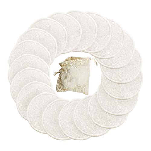 Reusable Makeup Remover Pads 20 Pack, Natural Bamboo Cotton Pads for Makeup Removal, Washable Face Pads Cotton Rounds with Laundry Bag, Simply Soft Cotton Rounds for All Skin Types