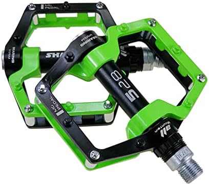 MTB Pedals Mountain Bike Pedals Aluminum Alloy Non-Slip Bike Pedals CR-MO 9/16" Spindle, Sealed Bearings Wide Pedal for MTB BMX, Black&Green