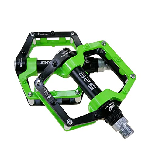 Mtb Pedals Mountain Bike Pedals Aluminum Alloy Non-Slip Bike Pedals Cr-Mo 9/16" Spindle, Sealed Bearings Wide Pedal For Mtb Bmx, Black&Green #TOP11