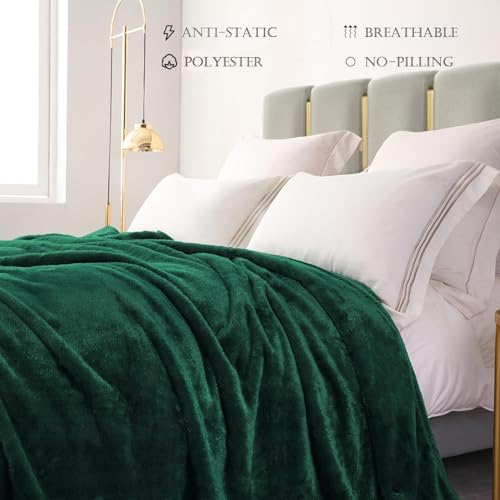 Image of Exclusivo Mezcla Plush Fuzzy Fleece Bed Blanket Twin Size, Super Soft, Fluffy and Warm Blankets for Couch, Bed, All Season (Forest Green, 90x66 inches)