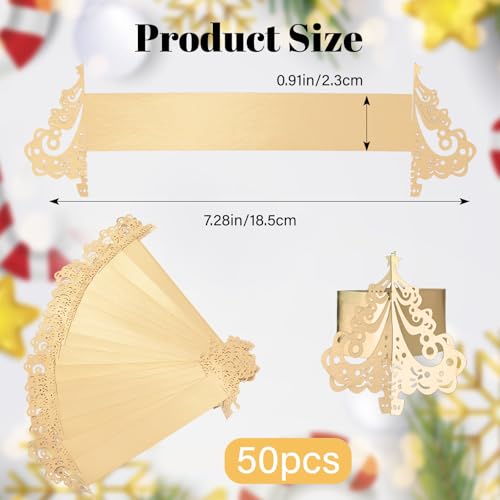 URROMA 50Pcs Christmas Tree Napkin Rings Gold Reflective Paper Napkin Holder Hollow Household Napkin Buckle for Table Decor Wedding Xmas Party - Image 2