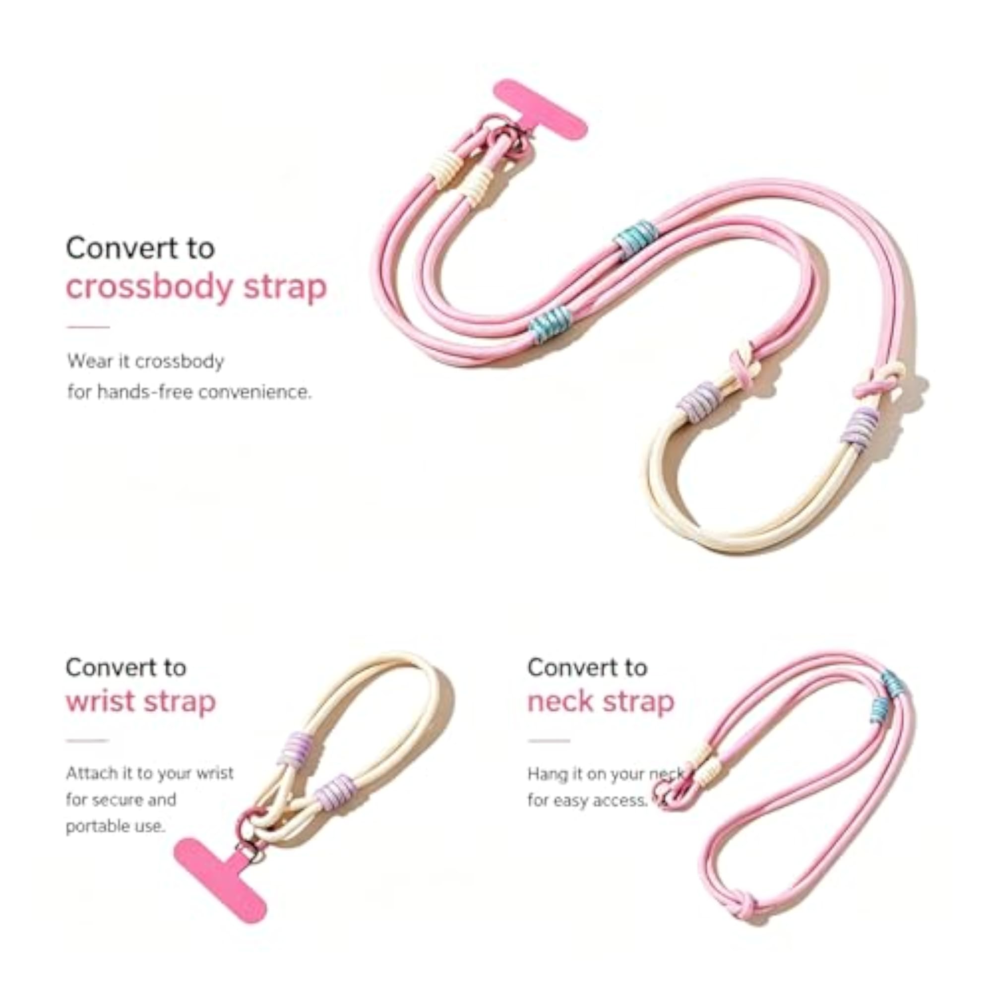 Phone Strap Crossbody, Elastic Braided Mobile Lanyard for Universal Anti Theft