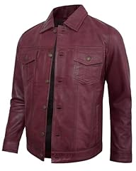 Maroon - F.trucker Leather Jacket Men