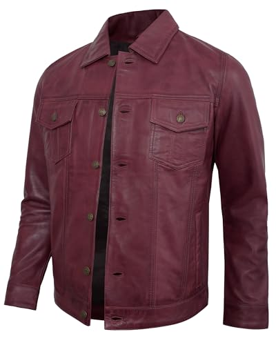 Image of Mens Leather Jackets - Real Lambskin Trucker Style Vintage Leather Jacket Men