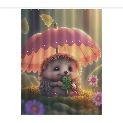 Rideau de douche hérisson mignon en polyester imperméable 140x183cm - 7