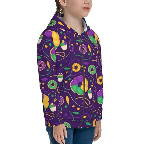 Mardi Gras and Donuts Kid Hoodies Boys Zip Up Sweatshirts Girls Pullover with Pocket Black4