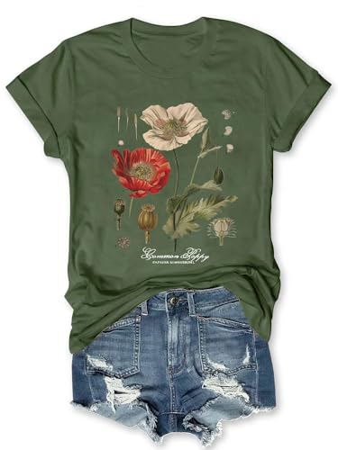 Memorial Day Vintage Poppy T-Shirt for Women Poppy Flower Language