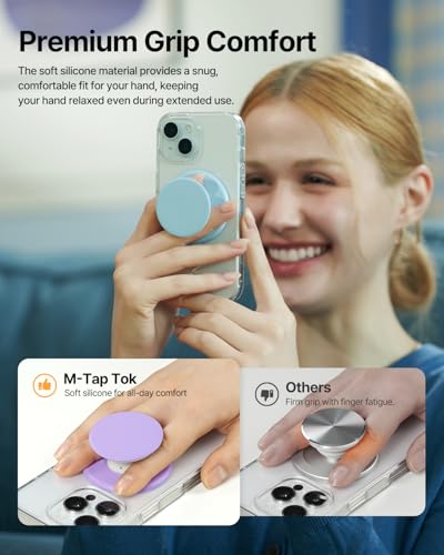 【Tapで簡単にグリップ】 Sinjimoru Magsafe対応 薄型シリコンスマホグリップスタンド、2in1機能 強力磁力付き 落下防止 ワイヤレス充電可能 スマートフォンホルダー iPhone16 Plus Pro Max iPhone15 14 13 12 シリーズ マグセーフ用磁気スマホフィンガーホルダースタンド 。M-TapTok ホワイト