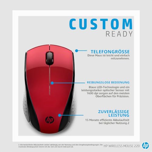 HP Maus 220 (kabellos, Links- und Rechtshänder) rot – Ansicht 4