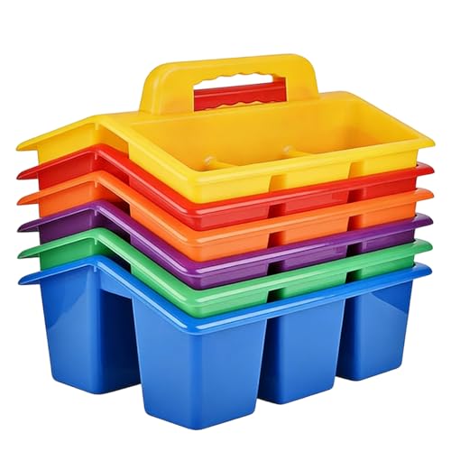 Rainbow Storage Basket - 6-Piece 27 x 18.5 x 18 cm Large Compartment for Classroom, Art Supplies, Dorm, Bedroom, Study | Pencil, Pen, Crayon U