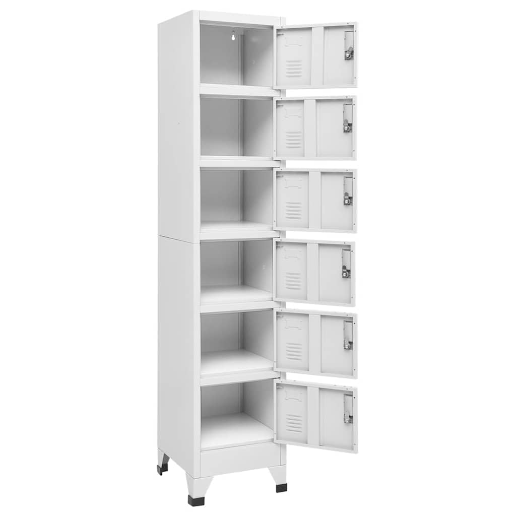 Armadietto grigio chiaro, 38 x 40 x 180 cm, armadietto in acciaio con 6 scomparti chiudibili, armadio in metallo e armadietto per valori, per ufficio, scuola, archivio e sala hobby