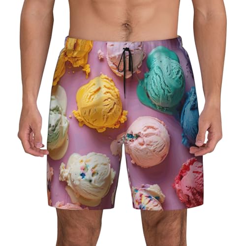 Many Colored Ice Cream Built-in Compression Lining Men's Double Swim Trunks Shorts Beach Shorts with Two Pockets