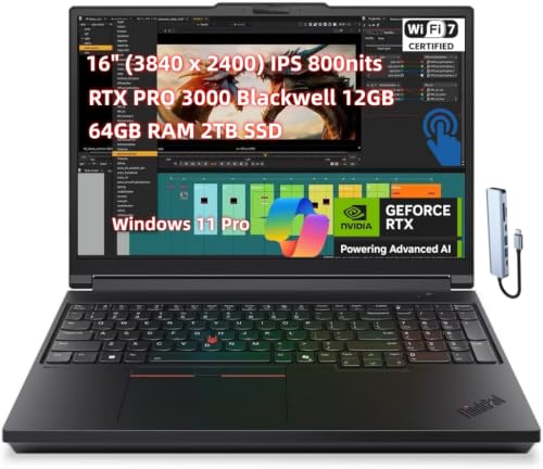 Image of NewLenovo ThinkPad P16 Gen 3 Mobile Workstation Laptop (16 inch 4K+ WQUXGA (3840 x 2400) IPS 800nits, Core Ultra 7 255HX, 64GB RAM 2TB SSD Gen5, RTX PRO 3000 Blackwell 12GB), Thunderbolt5 WiFi7 Win 11 Pro