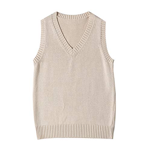 Image of Tidecc Women Sweater Vest Ladies Sleeveless V Neck Knitted Cami Sweater Pullovers 12 Colors (Khaki, Tag XL(UK 14))