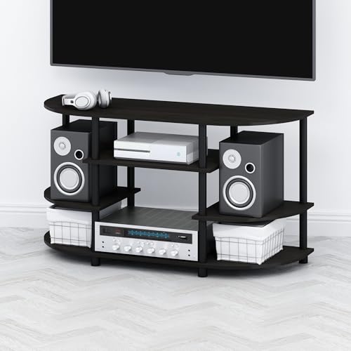 Image of Furinno TOMI TV Stand, Corner Entertainment Center, TV Console for TV up to 46 Inch, with Shelves, Easy Assembly, for Living Room, Bedroom, Espresso