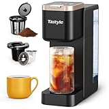 Tastyle Single Serve Hot & Iced Coffee Maker with Strong Brew, 40oz Removable Reservoir, 6 Brew Sizes, Compatible with K Cup and Grounds, Compact for Home, Office, RV, Black & Gold (2.0 Version)