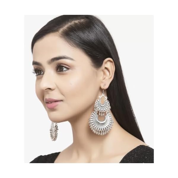 ISLANA Oxidised Earrings for Women & Girls | Chandbalis, Chandbaliya, Chandbali Earrings | Traditional Peacock Jhumka or Jhumki | Earrings for Women Fashion - Image 6