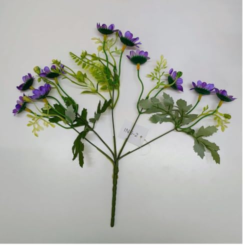 Image of CURATED CART Artificial Daisy Flowers - 1 Bunch of Small Flowers, 30 cm Tall with 10 Flower Heads per Stem - UV Resistant Plastic Plants for Indoor & Outdoor Use - Home, Garden (No Vase) (Purple)