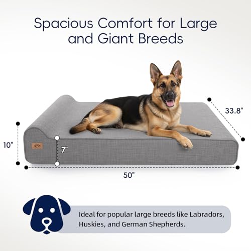 Sytopia XXL 35D Memory Foam Orthopedic Dog Bed for Large & Senior Dogs Over 100 Pounds (50\" x 34\" x 10\"), 7\" Thick Extra Large Dog Bed with Durable Waterproof Liner & Removable Washable Cover, Grey