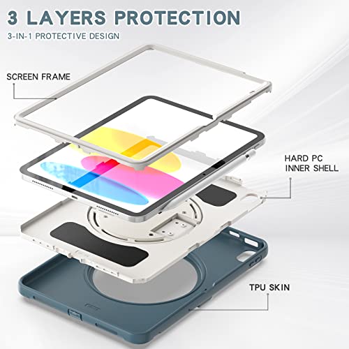 Coque iPad 10 antichoc de 10.9 pouces modèle 2022 avec support rotatif bleu - 4