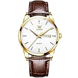 OLEVS Watch for Men Analog Quartz Leather Strap Brown Adjustable Watch Men Simple White Face Stainless Steel Casual Minimalist Mens Watches Waterproof with Day Date Dress Mens Wrist Watches