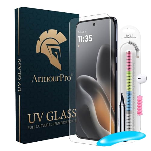 Image of ArmourPro UV Glue Tempered Glass for Motorola Edge 70 Fusion Curved Screen Protector, 9H Anti Scratch, Edge-to-Edge Coverage, HD Clarity, Easy UV Kit with Cable Protector