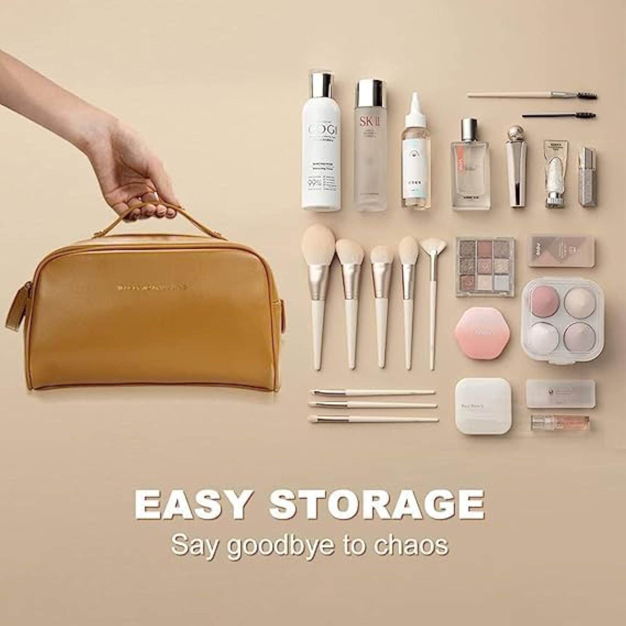 Double Chain Travel Makeup Bag, Large Capacity Cosmetic Organizer