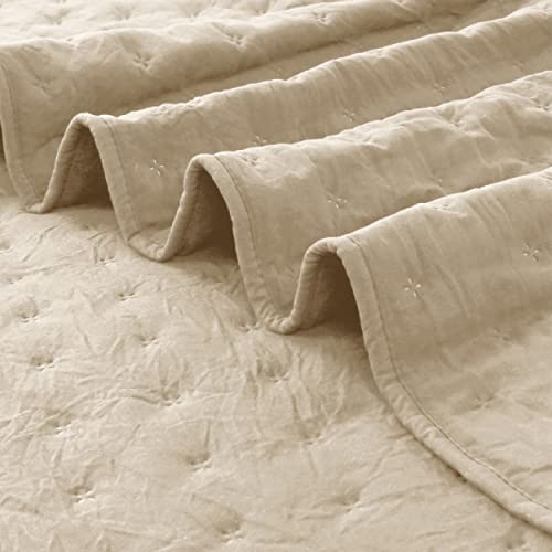 ROARINGWILD Beige Cloud Twin Size Quilt Bedding Sets with Pillow Sham, Farmhouse Lightweight Soft Bedspread Coverlet, All Season Rustic Country Thin Comforter, 2 Pieces, 68x90 inches, Tan Cream