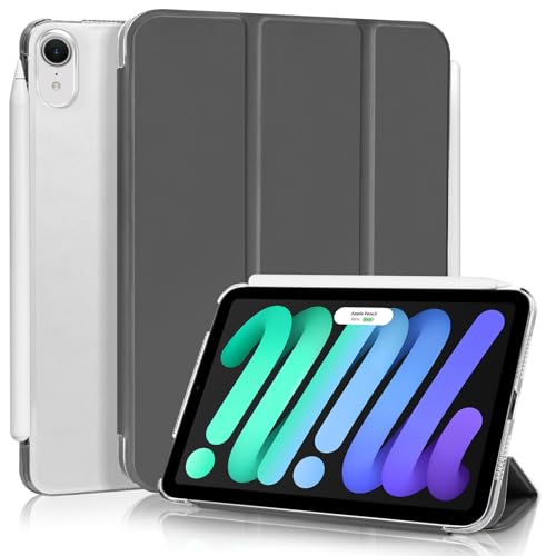 4UBonLife Funda para iPad Mini 7 (A17 Pro) 2024/ Mini 6ª Generación 2021 8,3 Pulgadas, Cover Protectora Carcasa Rígida Delgada con Trasera Translúcido Cubierta para iPad Mini 6 /Mini 7, Gris Espacial