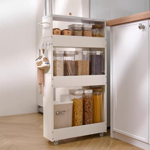 Desserte de rangement étroit mobile meuble gain de place blanc - 2