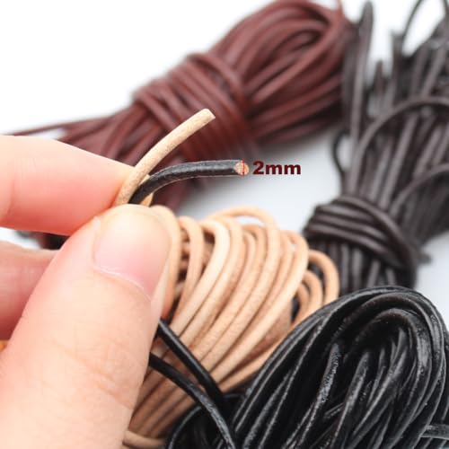 Lederschnur Rund 2mm×5m,Lederband Lederriemen Classic Kette,Lederschnur Lederband aus echt Leder für DIY Schmuck Wie Armbänder Handwerk Schlüsselband Armband Schmuck,Halsketten-Schwarz
