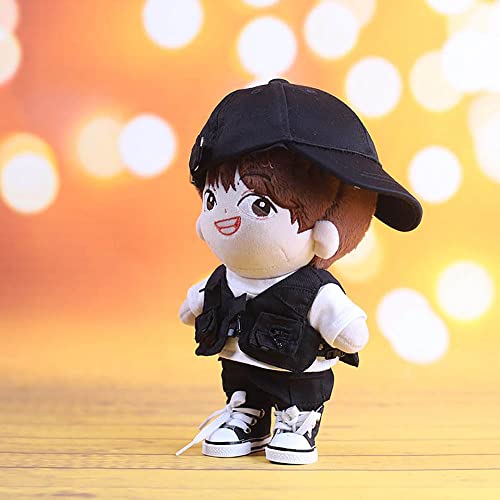 Niannyyhouse White T-Shirt Black Baseball Cap Vest Pants 20Cm Plush Doll Stuffed Kpop Doll Clothes #TOP3