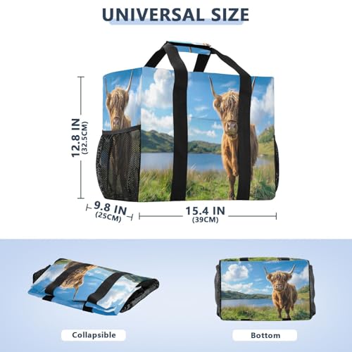 YETTASBIN Hignland Cow Large Foldable Travel Tote Bag, Lightweight Waterproof Swim Pool Bag with Handles & Pocket for Beach Outdoor, Reusable Grocery Bag for Kitchen, Shopping3