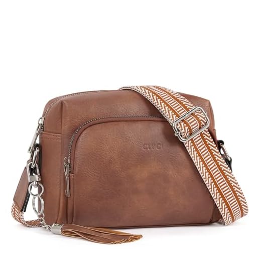 CLUCI Bolsa tiracolo pequena para mulheres na moda, couro vegano, bolsas transversais femininas com alça larga ajustável, Marrom, Small