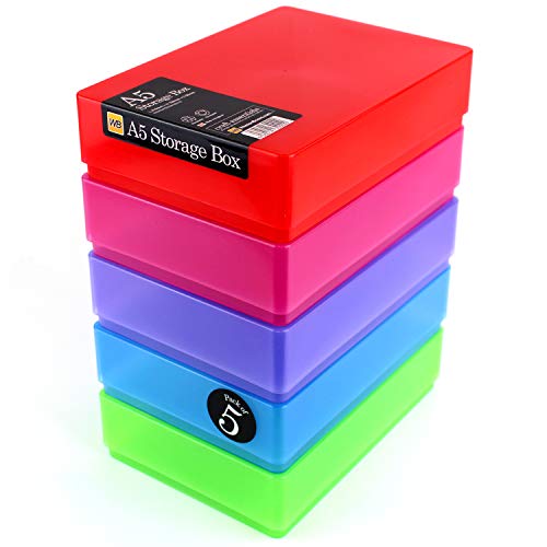 WestonBoxes Lot de 5 boîtes de rangement en plastique A5 avec couvercles pour fournitures artistiques, papier et carton – Volume de 1,8 litre (Multicolore)