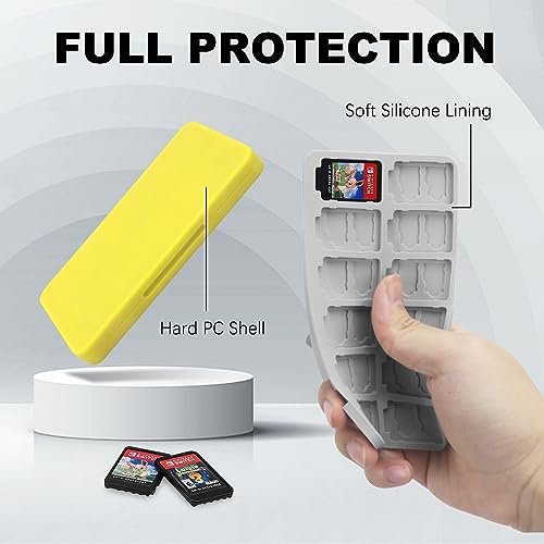 Image of FYY Nintendo Switch Game Case Holder for Switch 2 Cartridge Case with 24 Game Card Slots & 48 Micro SD Card Slots, Hard Shell, Silicone Lining Yellow
