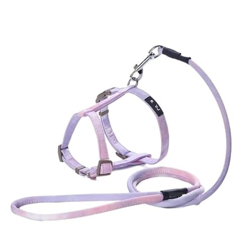 犬猫 リード ペット牽引ロープ チェストハーネス 首輪セット かわいい中型・大型ロープ 安全で丈夫な牽引ロープ ペット用品(Purple,25-30cm)