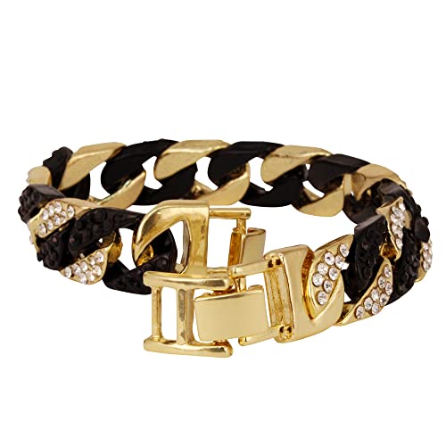 Charles Raymond Mens Womens Cz Miami Cuban Link Hip Hop Iced Out Bracelet With Bling Blling Rhinestones - Bb001 (Gold-Black) #TOP6